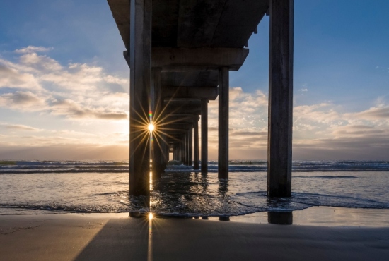 Sunset view of Scripps Oceanography Pier. 